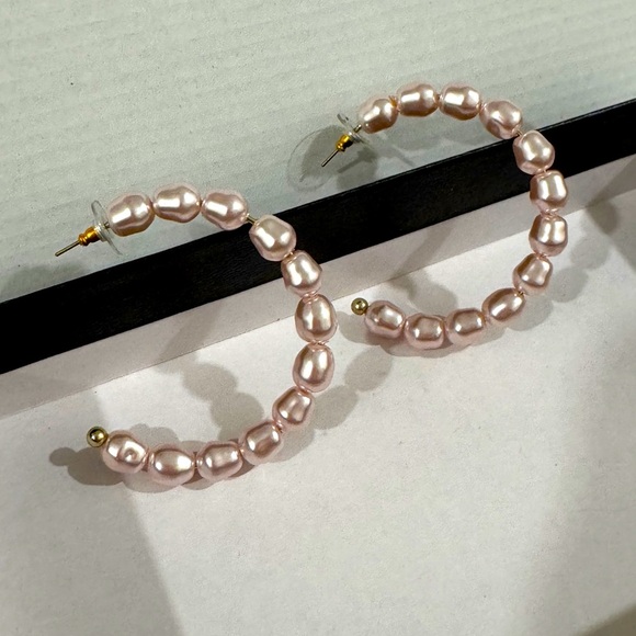 Jewelry - Elegant Pink Pearl Hoop Earrings – Lightweight & Trendy